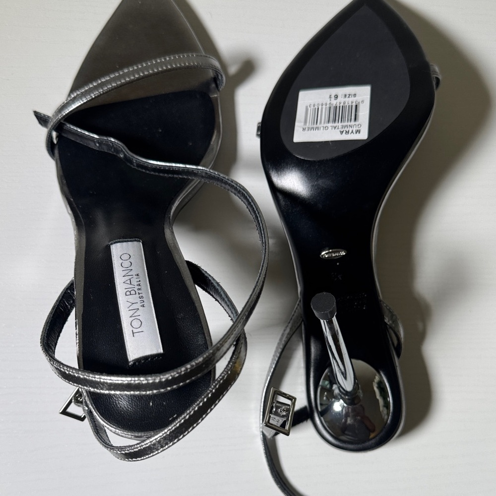Tony Bianco Metallic Silver Stiletto Slingback Heels - Picture 7 of 12